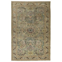 6.5x9.6 Ft Handmade Vintage Anatolian Oushak Wool Area Rug in Shades of Green