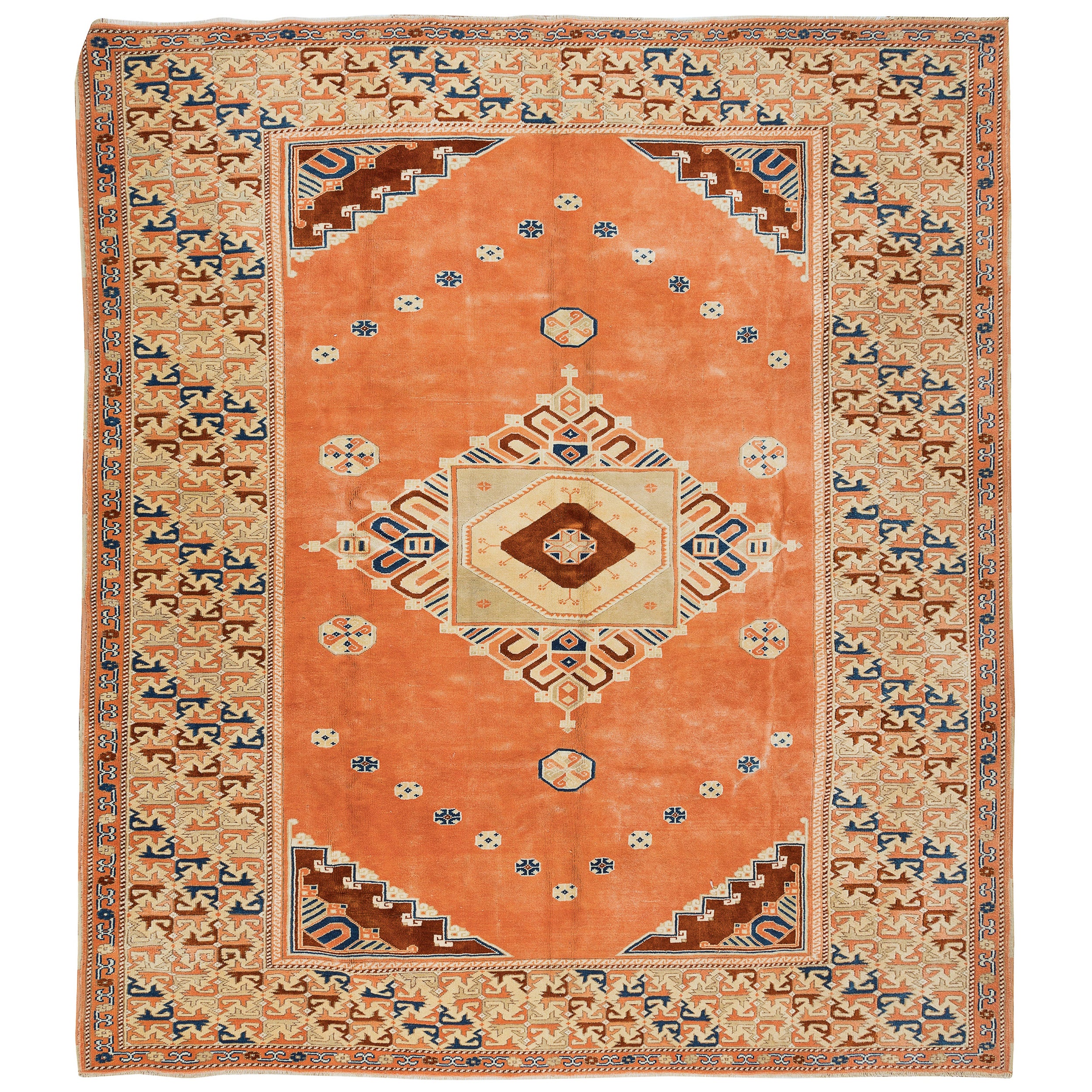 8.2x9.7 Ft Modern Unique Turkish Wool Area Rug, Handmade Carpet in Red Tones