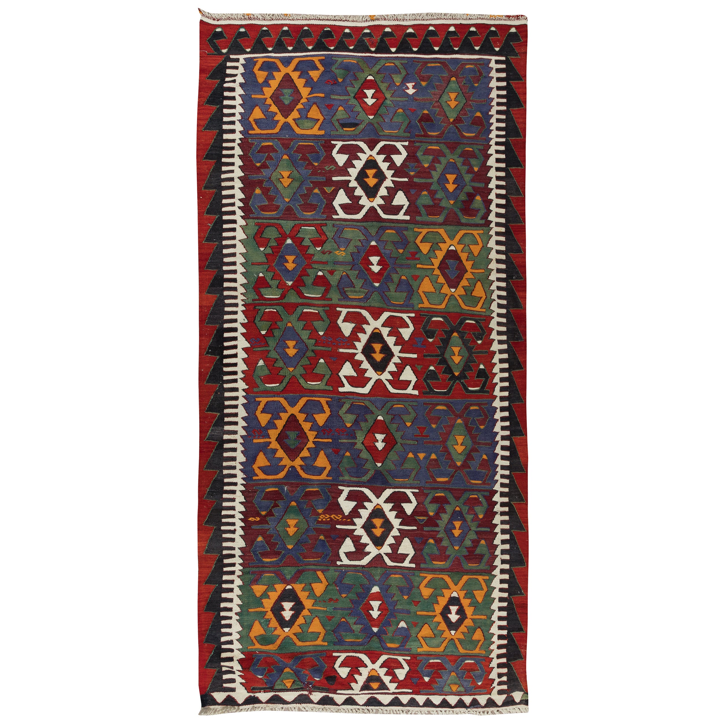 Colorful Vintage Handgewebter türkischer Kelim, Flachgewebe-Teppich, 100% Wolle, 5,4x10.8 Ft, farbenfroher Vintage