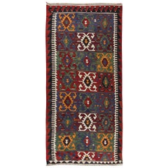 Colorful Vintage Handgewebter türkischer Kelim, Flachgewebe-Teppich, 100% Wolle, 5,4x10.8 Ft, farbenfroher Vintage