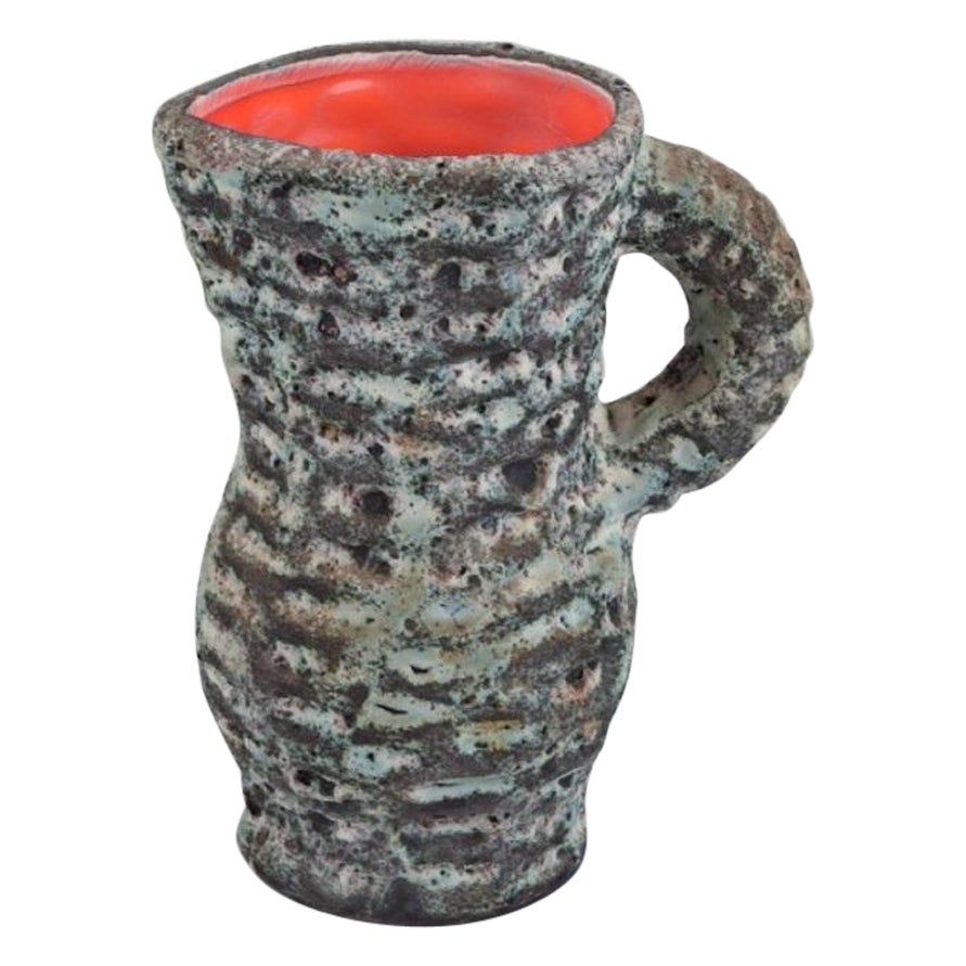 Vallauris, France. Small ceramic pitcher.  Raku fired glaze. For Sale