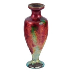 Retro Fauré et Marty for Limoges, France. Small metalwork vase with enamel decoration