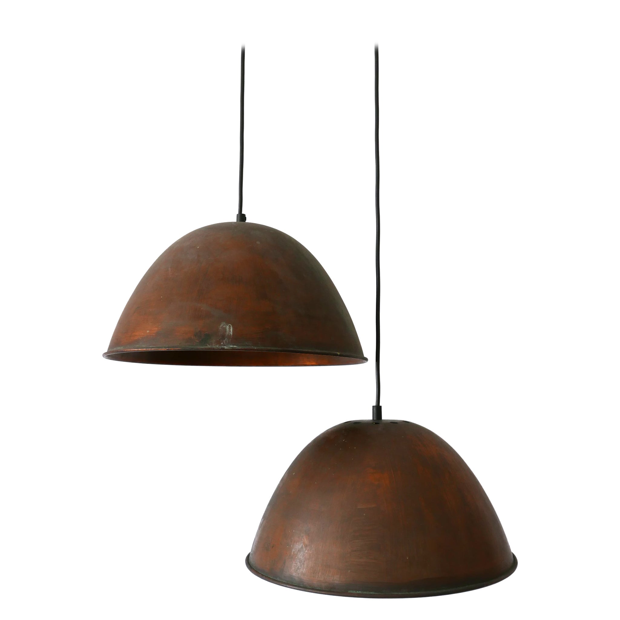 Set of Two Mid-Century Modern Copper Pendant Lamps or Hanging Lights 1950s