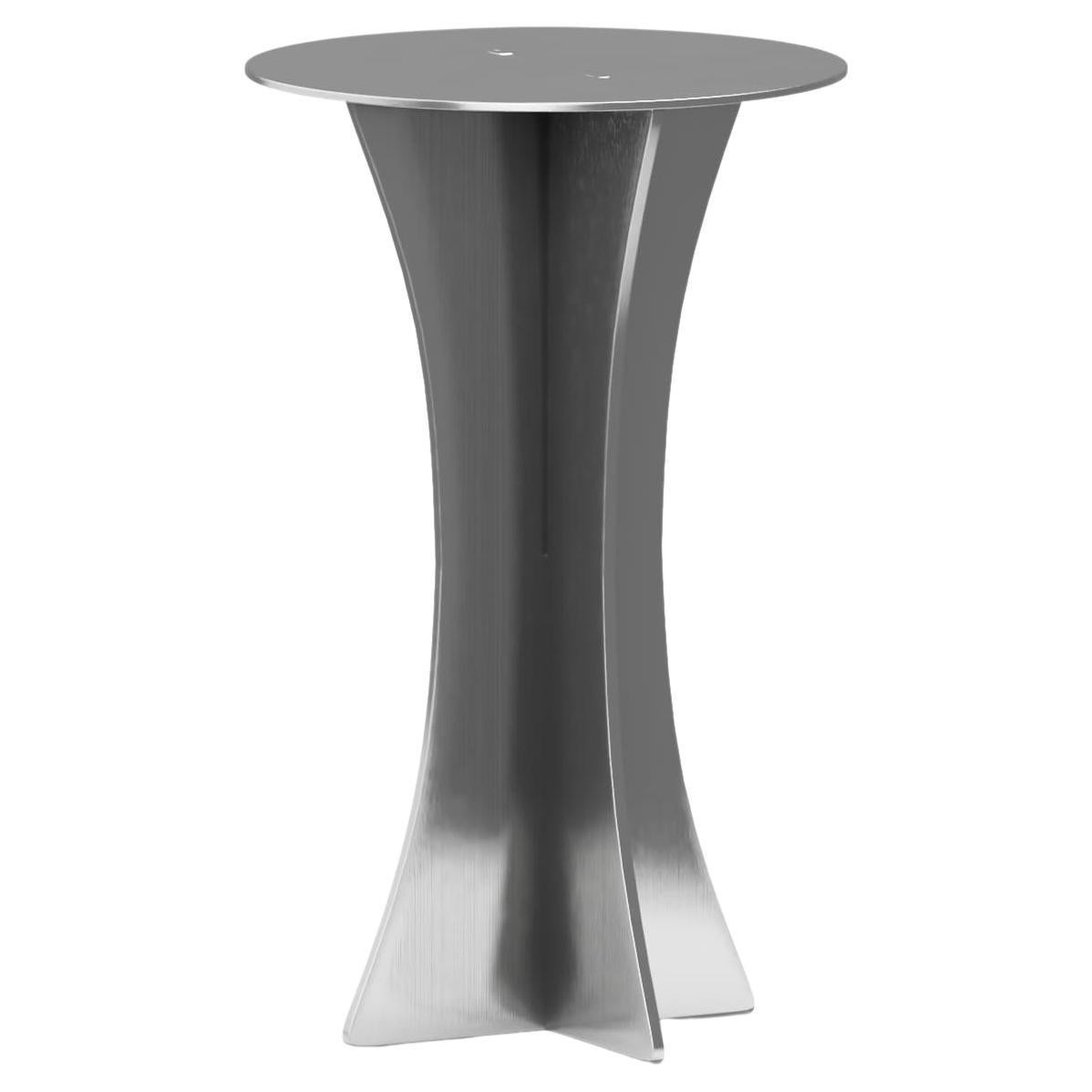 T-01 Bushed Stainless Steel Silver Metal Side Table Bauhaus Style For Sale