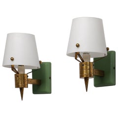 Vintage Italian Elegance: Mid-Century Brass and Opaline Glass Wall Sconces