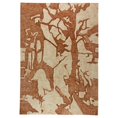 Moderner abstrakter brauner, beigefarbener handgefertigter Wollteppich von Doris Leslie Blau