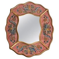 Retro Peruvian Mid-Century Hand-Painted Wooden Wall Mirror