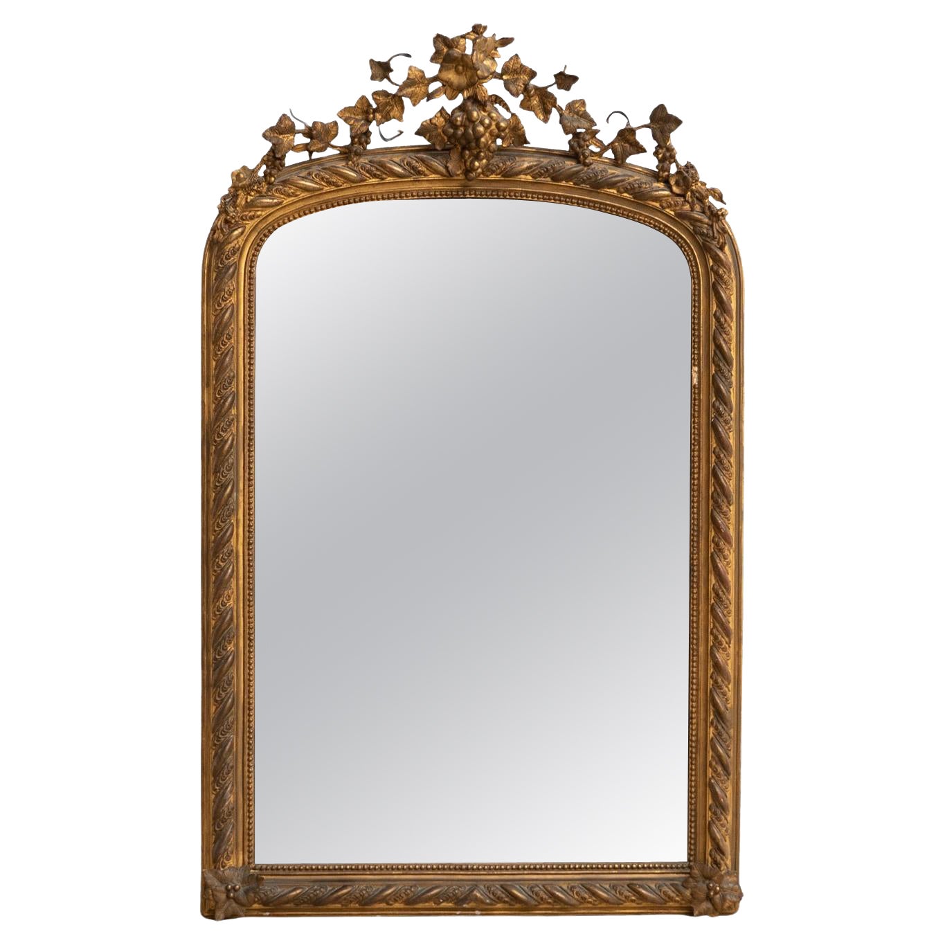 Antique Napoleon III Style Gilded Wood and Stucco Mirror, Early 20th Century