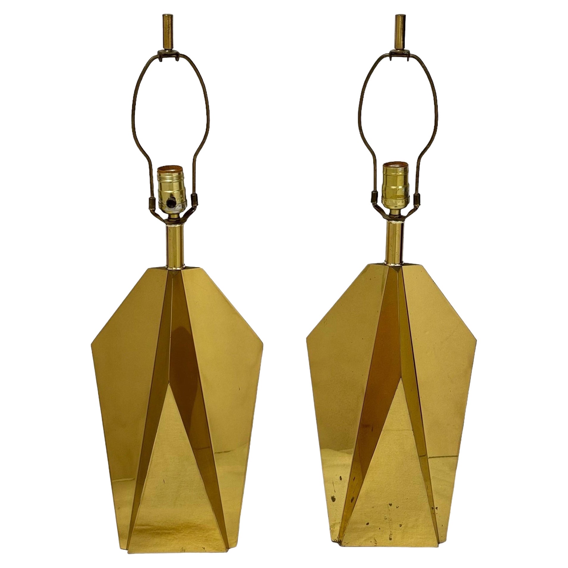 Pair of  1960’s Italian Brass Lamps For Sale