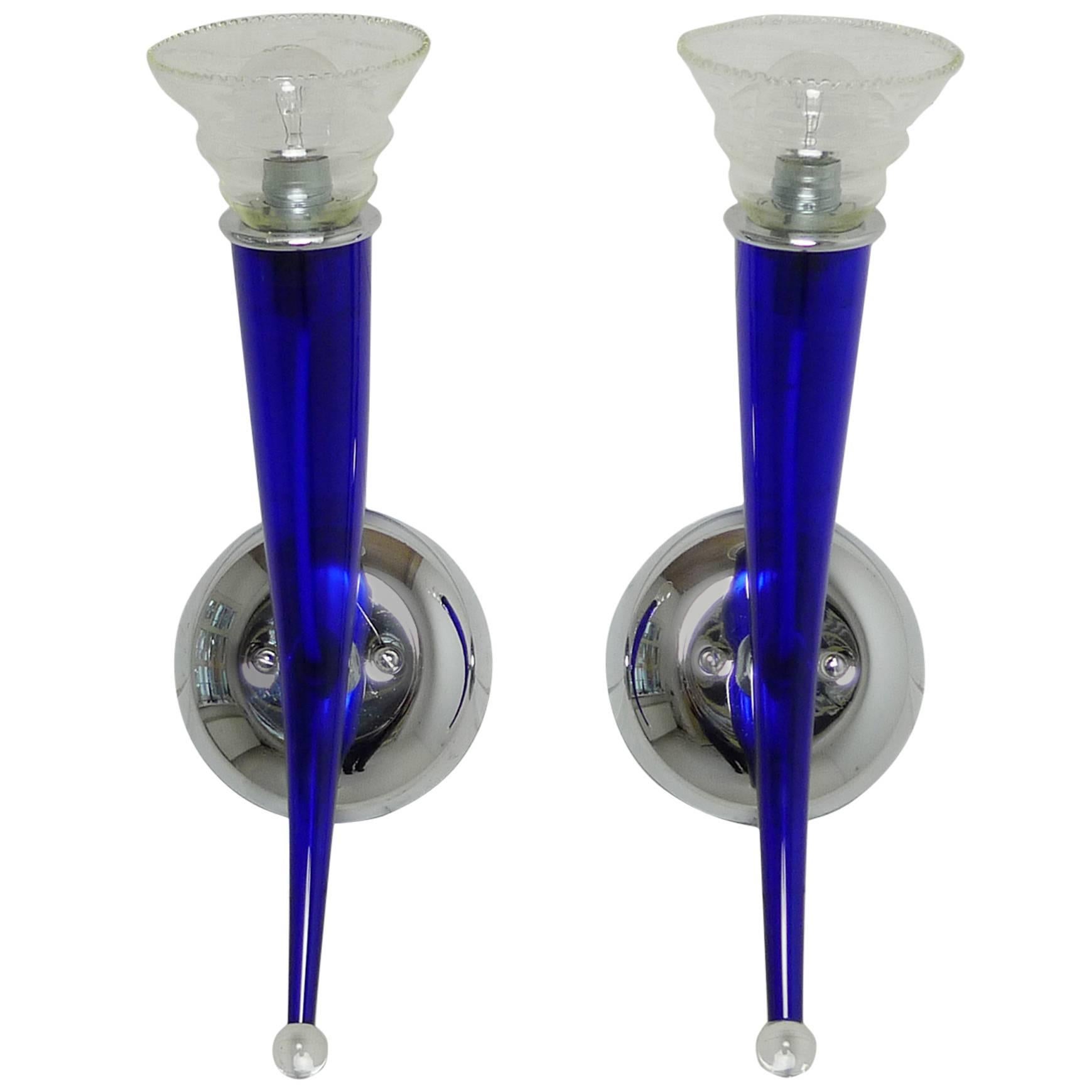 2 Blue Murano Sconces "Ducale Parete 1" Giuseppe Righetto for VeArt, Italy, 1990 For Sale