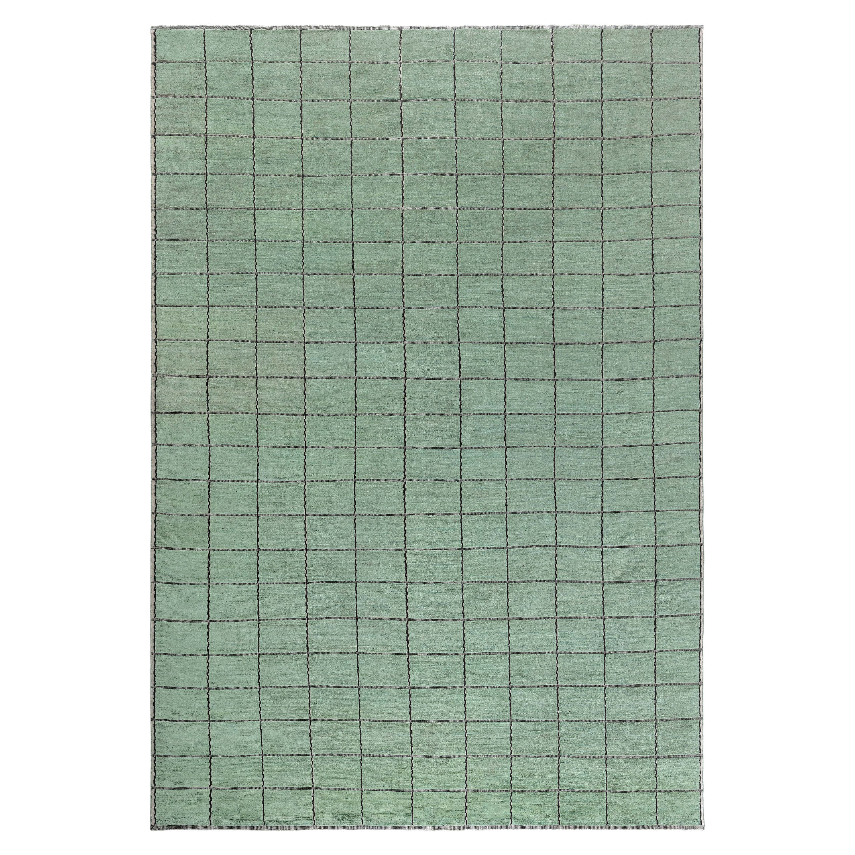  Checkered Swedish Green Half Pile Rug by Doris Leslie Blau For Sale