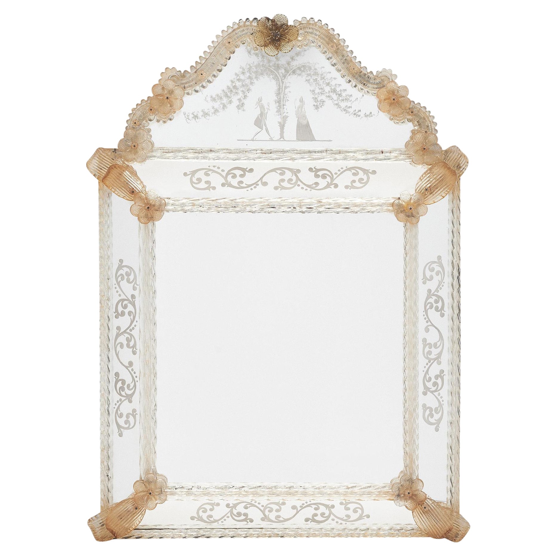 Antique Venetian Glass Mirror For Sale