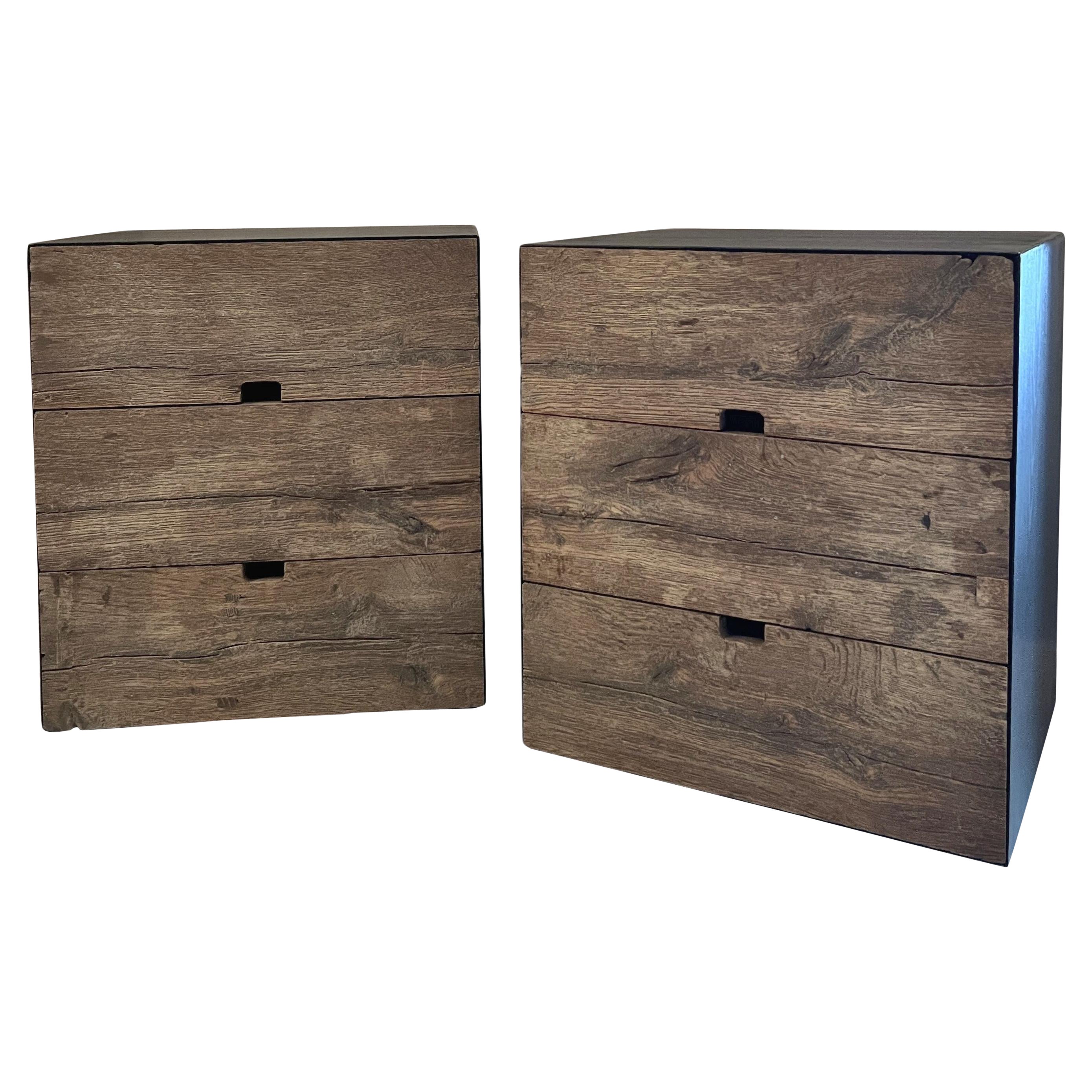 A Pair of Martin Nightstands Sidetables Recycled Old Oak For Sale