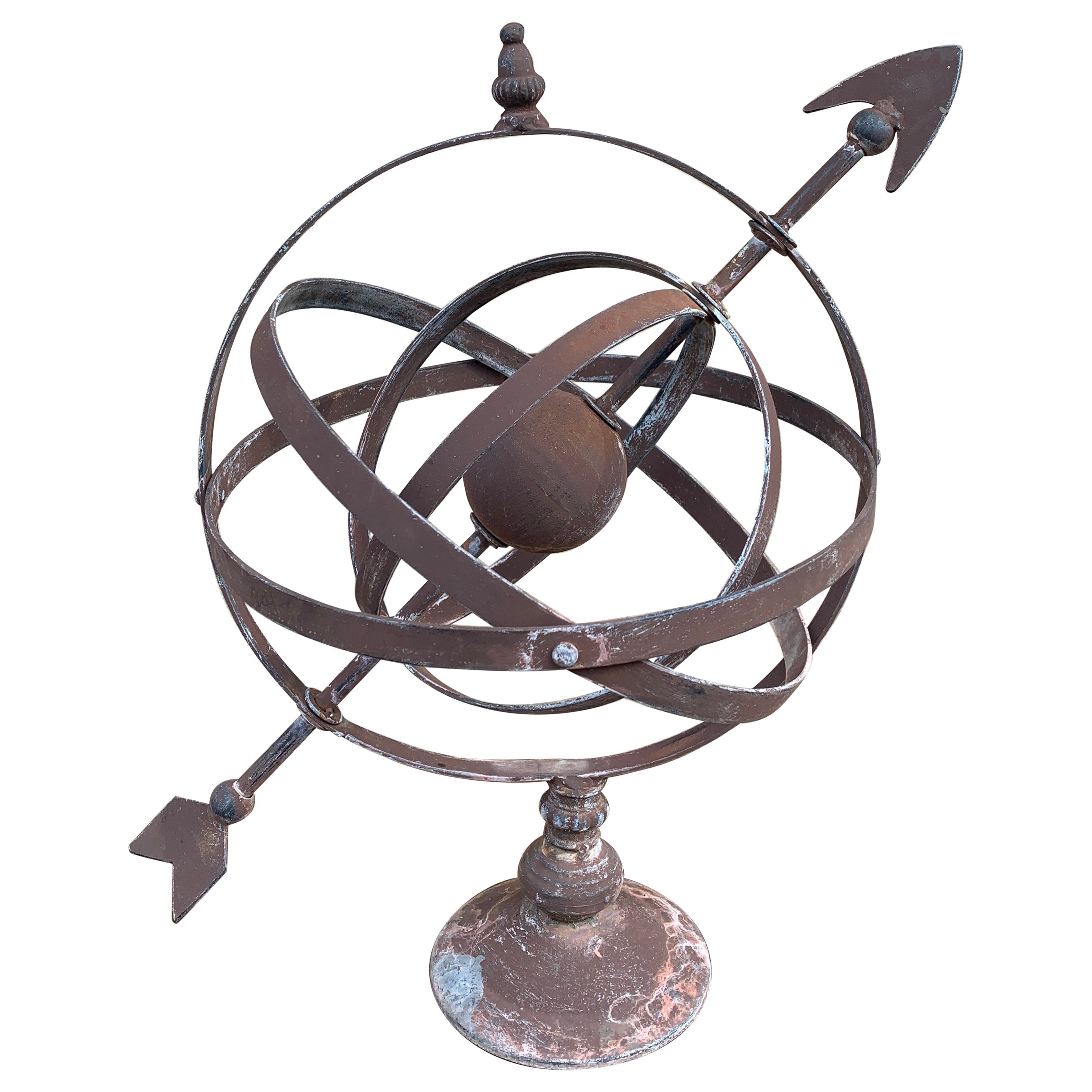 Vintage French Country Iron Garden Armillary Sundial For Sale