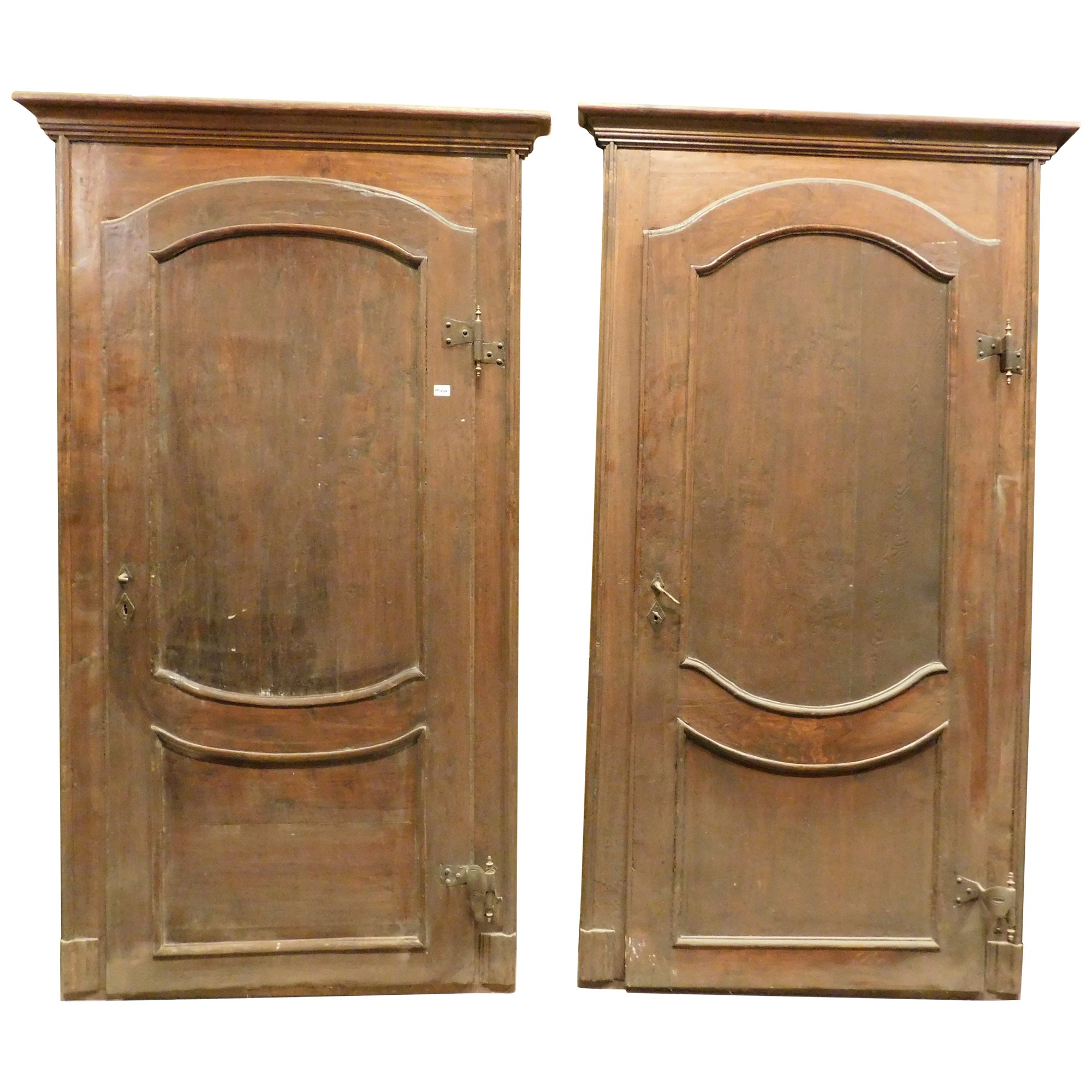 set of 2 old carved poplar wood doors with frame, Italy For Sale