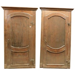 Used set of 2 old carved poplar wood doors with frame, Italy