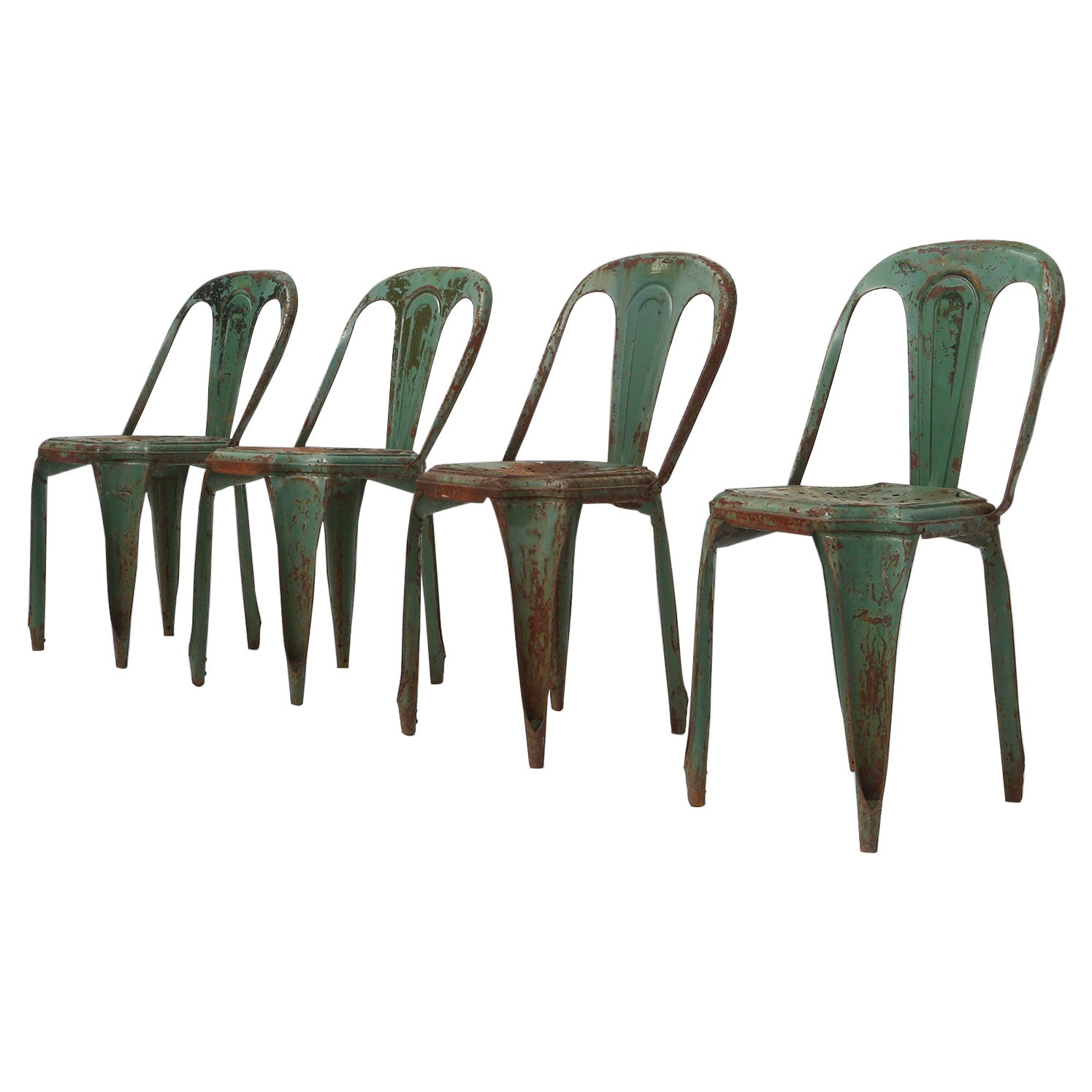Set of 4 original vintage Tolix model A chairs, France 1950s For Sale