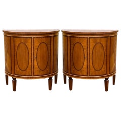 Vintage Italian Banded & Inlaid Satinwood Demilune Cabinets Att. Decorative Crafts -Pair