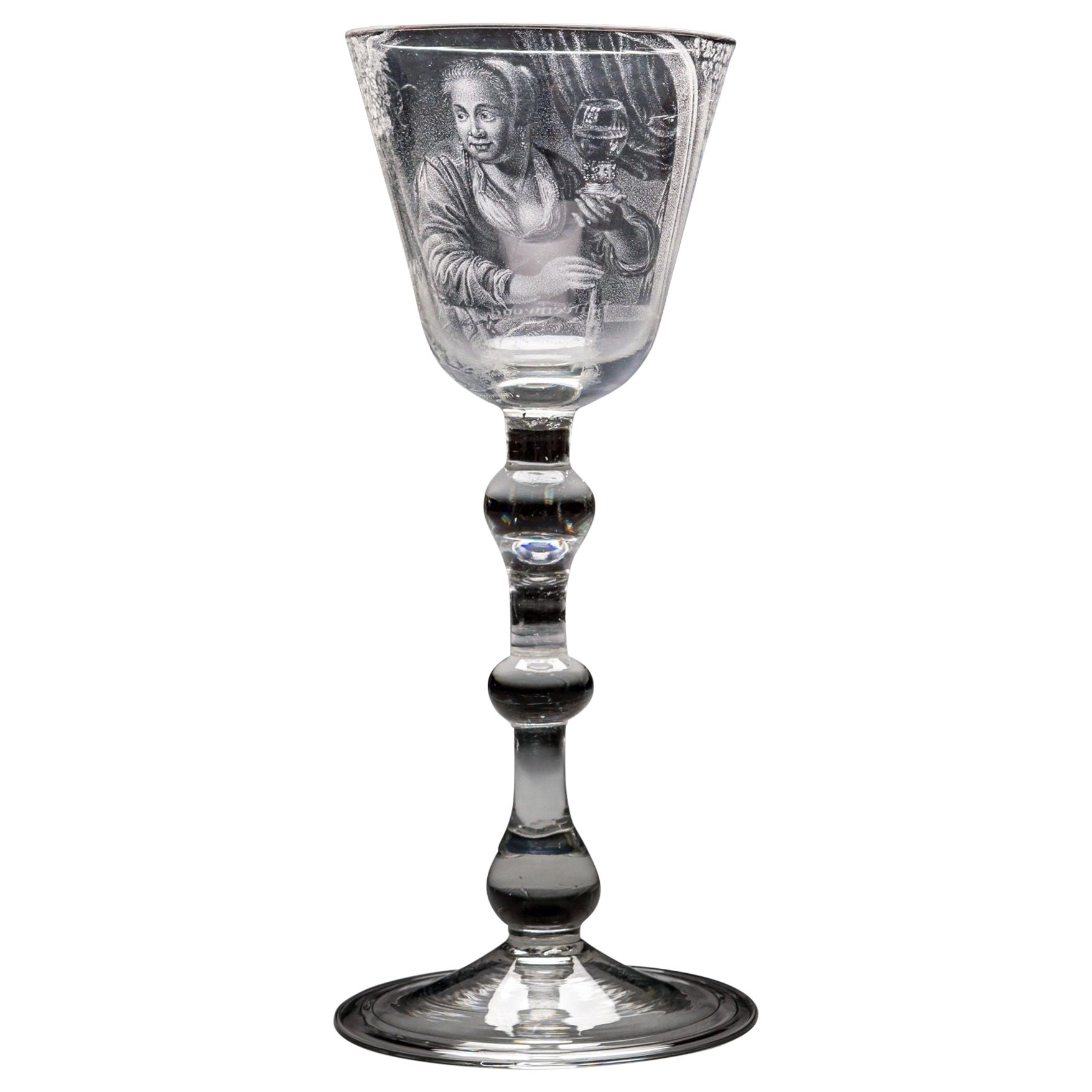 A Rare Documentary Stipple-Engraved Goblet Engraved By Frans Greenwood  For Sale