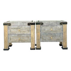 Late 20th Century Vintage Boho Tessellated Stone Nightstands
