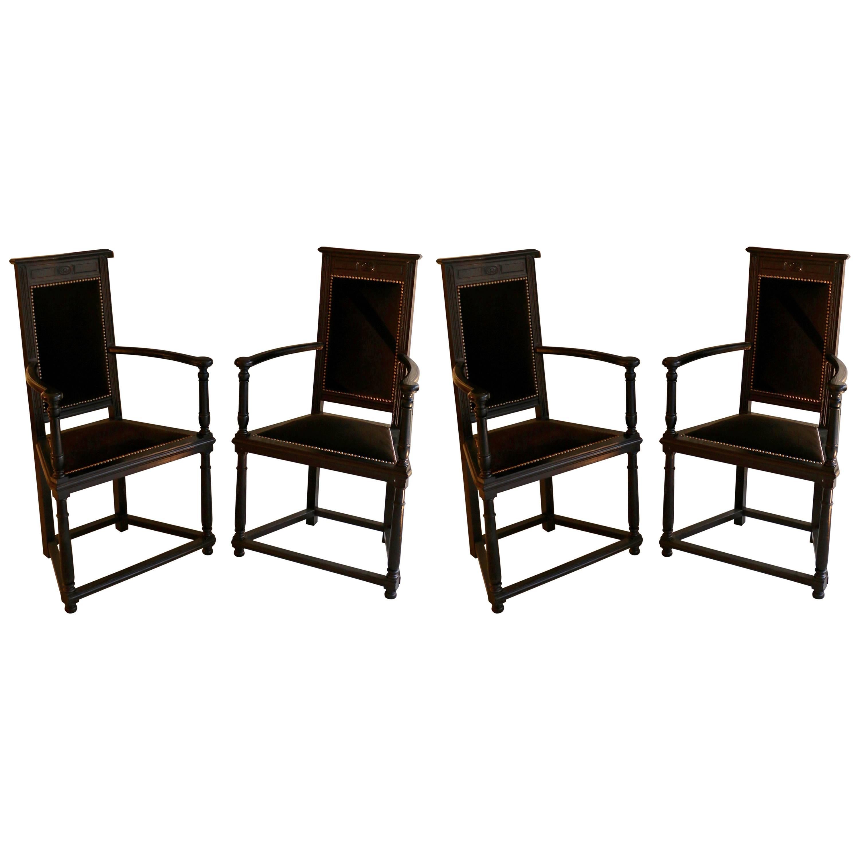 Late 19th Century Pair of Black Wooden Armchairs  For Sale