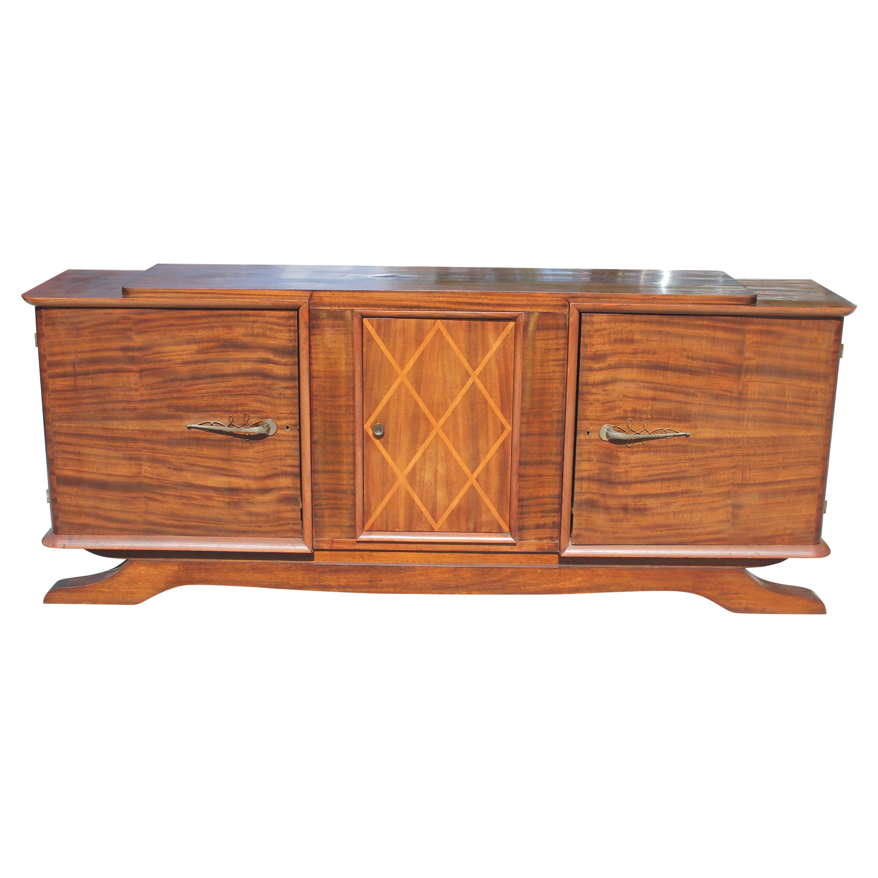 1930's French Art Deco Classic Exotic Walnut Buffet/ Sideboard/ Credenza For Sale