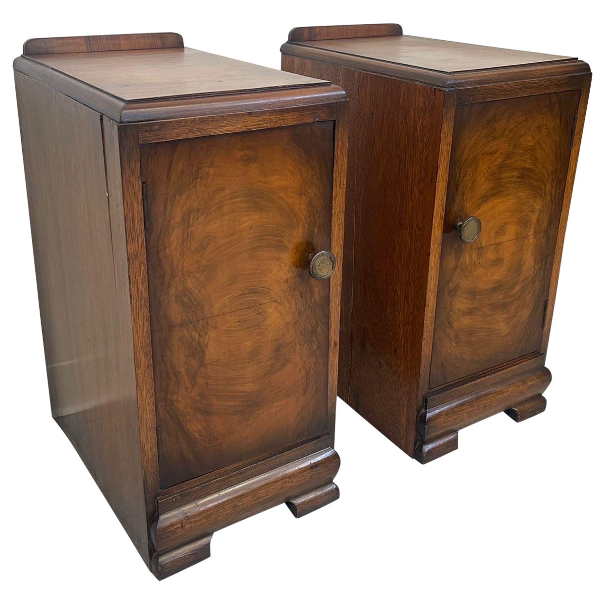 Vintage Pair of Art Deco Burl Wood Accent Tables. Uk Import. For Sale