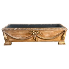 French Rectangular Shaped Carved Wood Planter w/ Liner