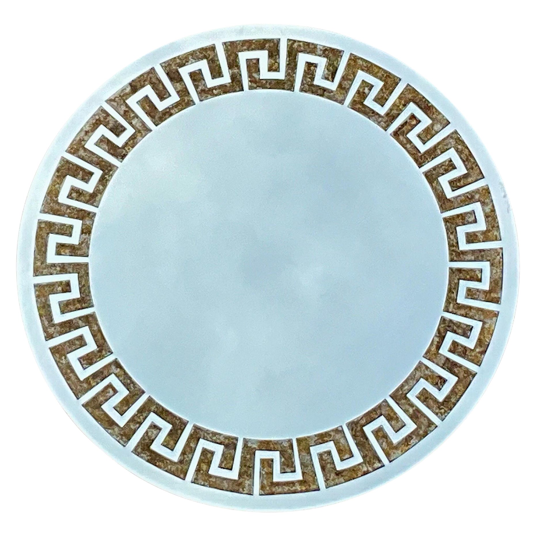 Late 20th-C. Neo-Classical Style Faux Tortoise & Greek Key Round Wall Mirror
