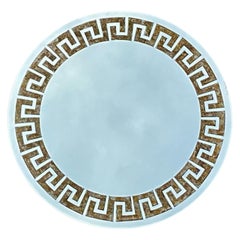 Vintage Late 20th-C. Neo-Classical Style Faux Tortoise & Greek Key Round Wall Mirror