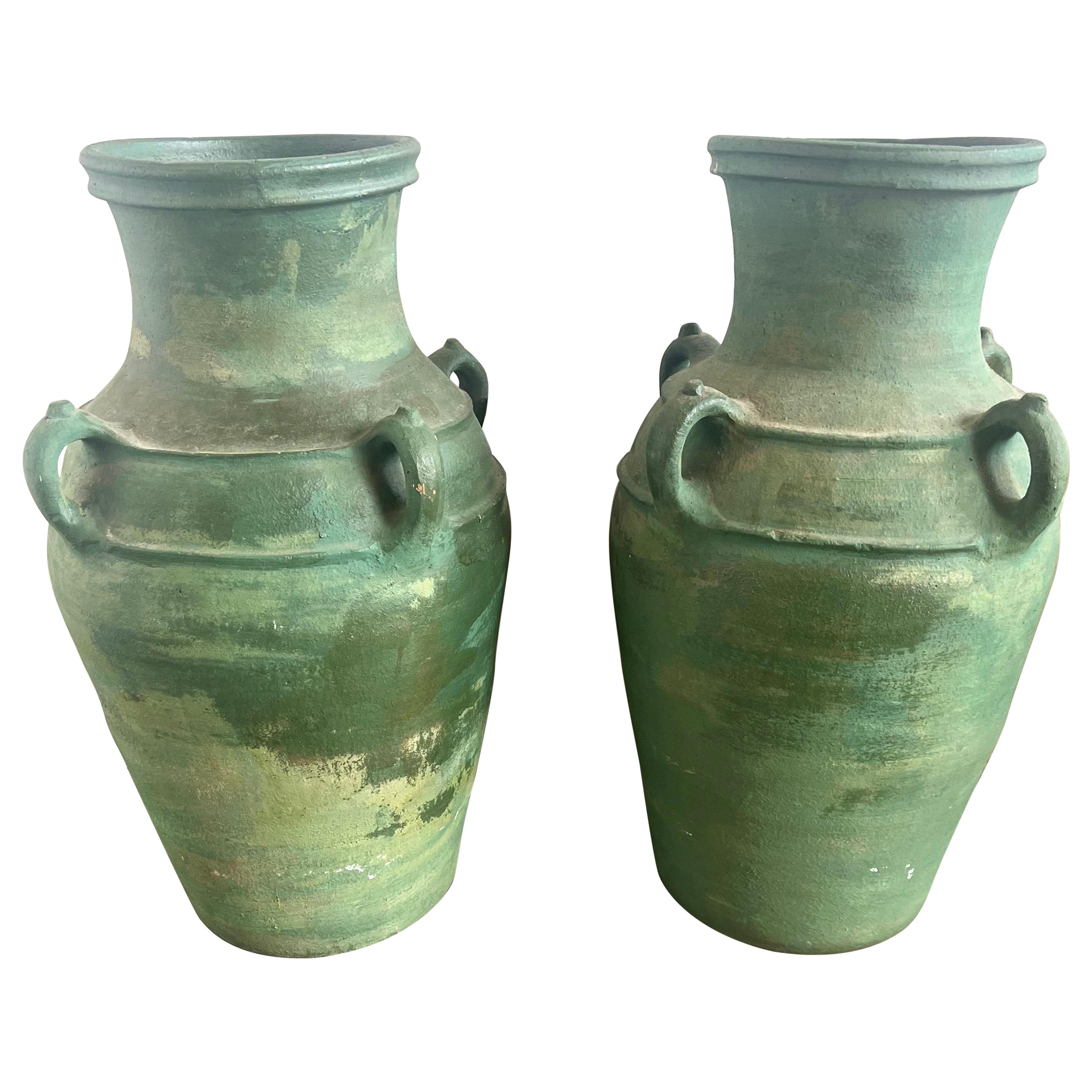 Pair of Italian Glazed Ceramic Urns C. 1930's For Sale