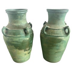 Vintage Pair of Italian Glazed Ceramic Urns C. 1930's