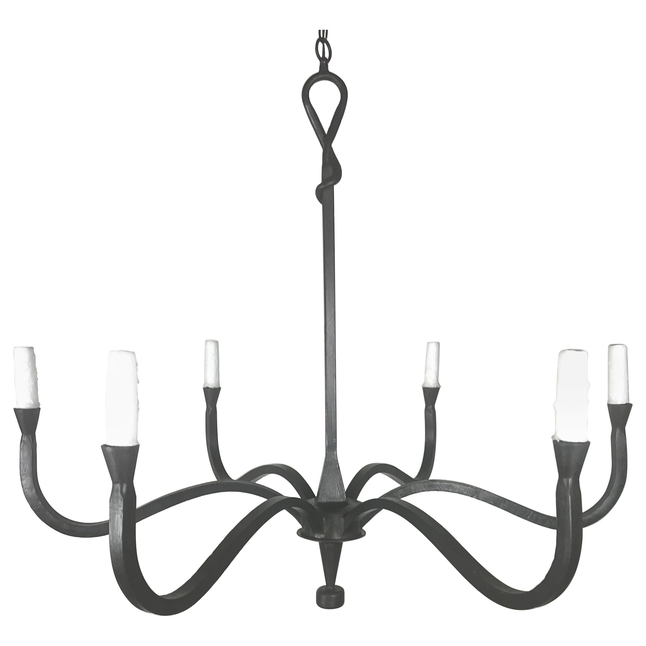 Six Light Wrought Iron Chandelier by Melissa Levinson For Sale