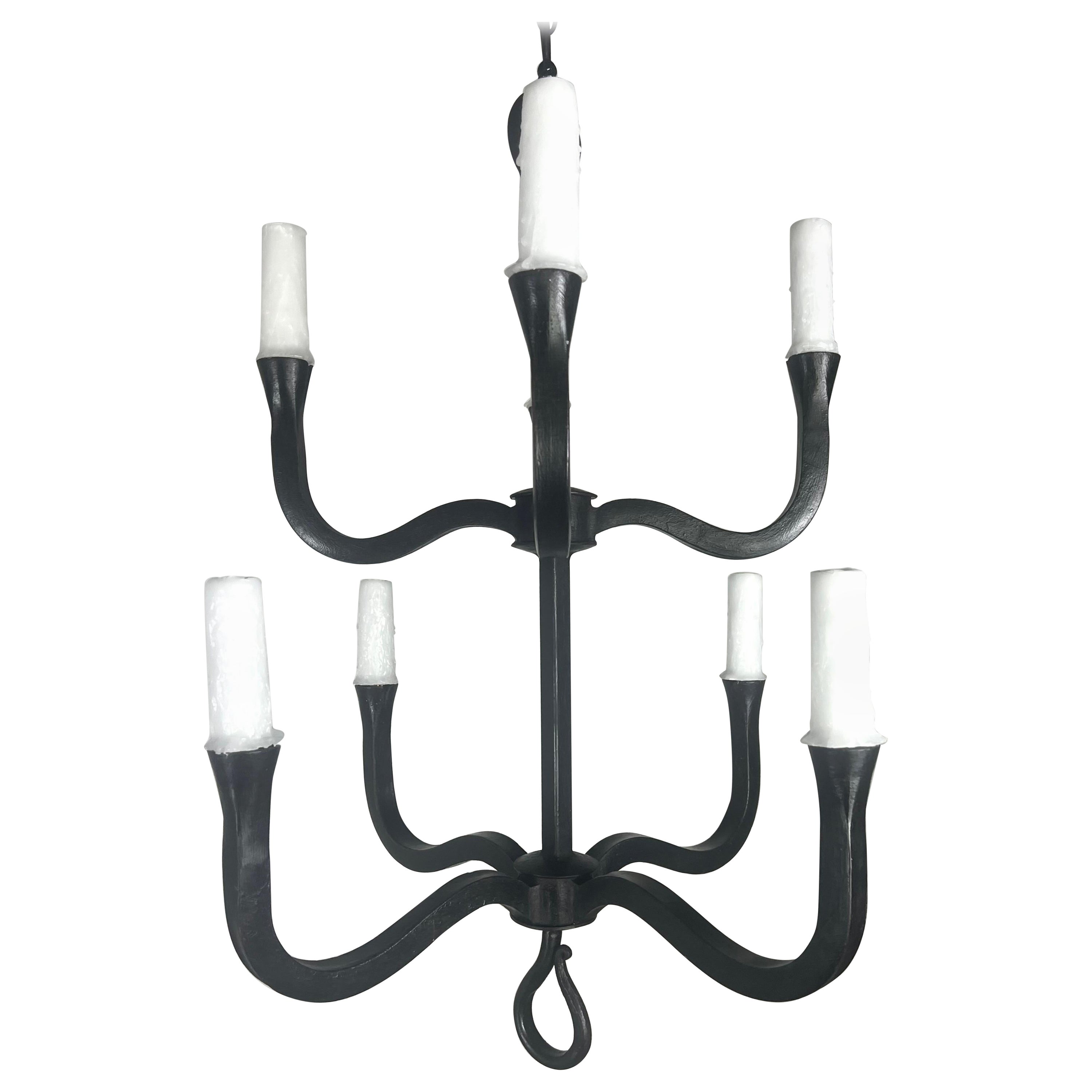 Two-Tier Wrought Iron Chandelier by Melissa Levinson For Sale
