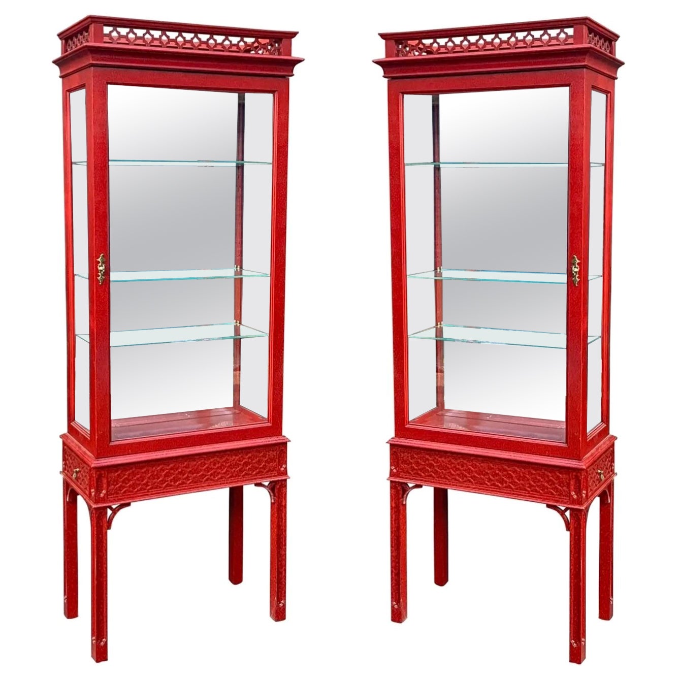 Chinese Chippendale Syle Vitrines  Cabinets Curios by Century Furniture - Pair For Sale