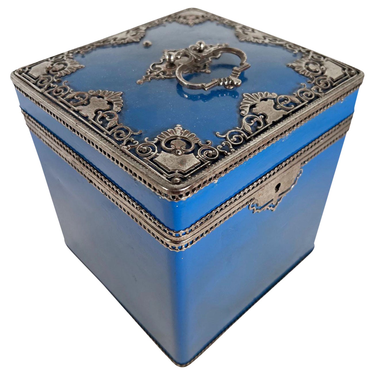 French Blue Enamel Napkin Box 