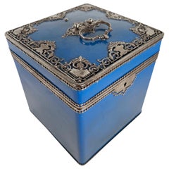 Used French Blue Enamel Napkin Box 