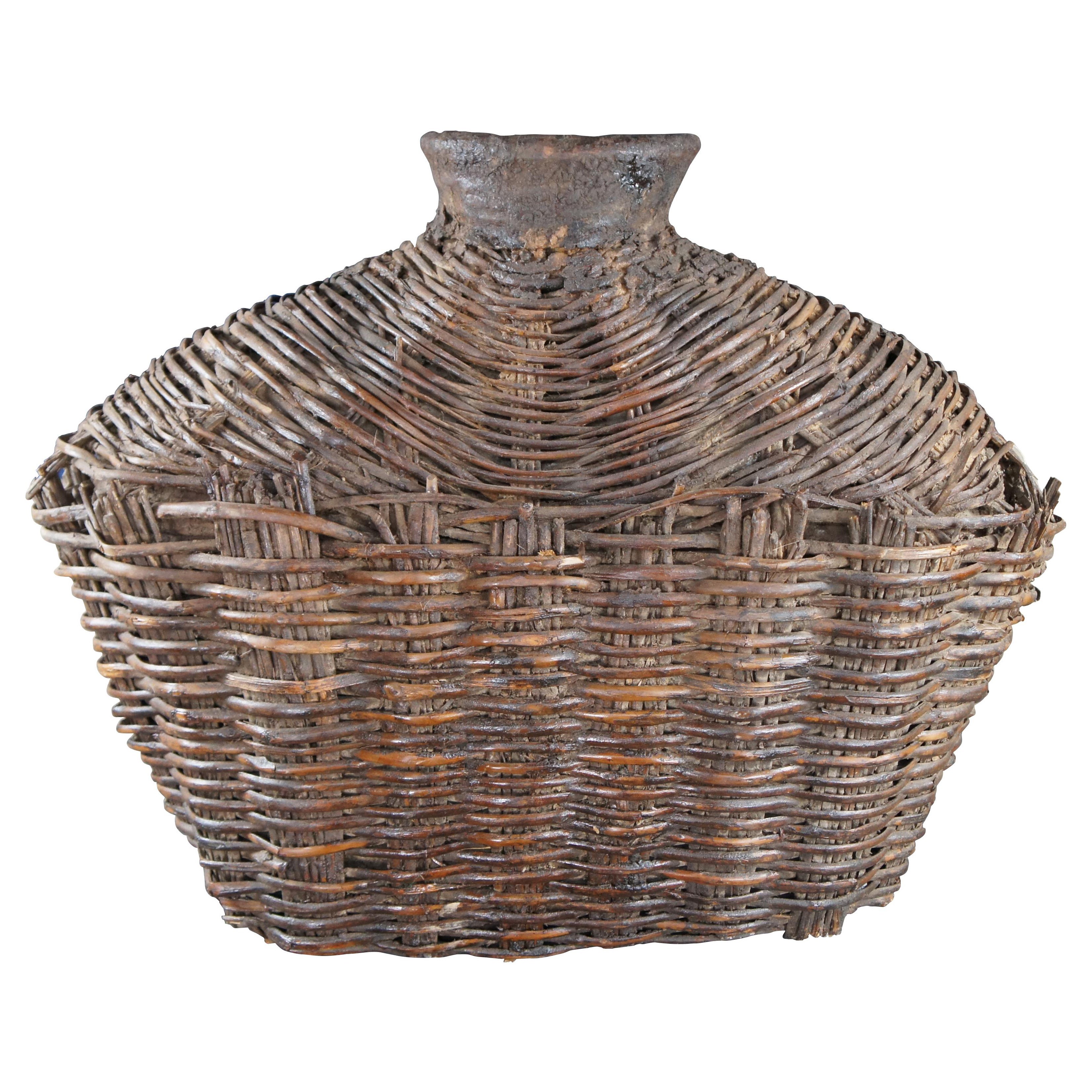 Antique Chinese Woven Willow Oil Container Food Storage Basket Vessel Jar For Sale