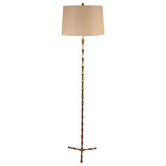 French Mid-Century Faux Bamboo Bronze Floor Lamp
