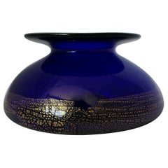 Vintage Mid Century Cobalt and Gold Leaf Dish, signed