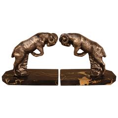 1930 Art Deco Rams Bookends by H. Moreau