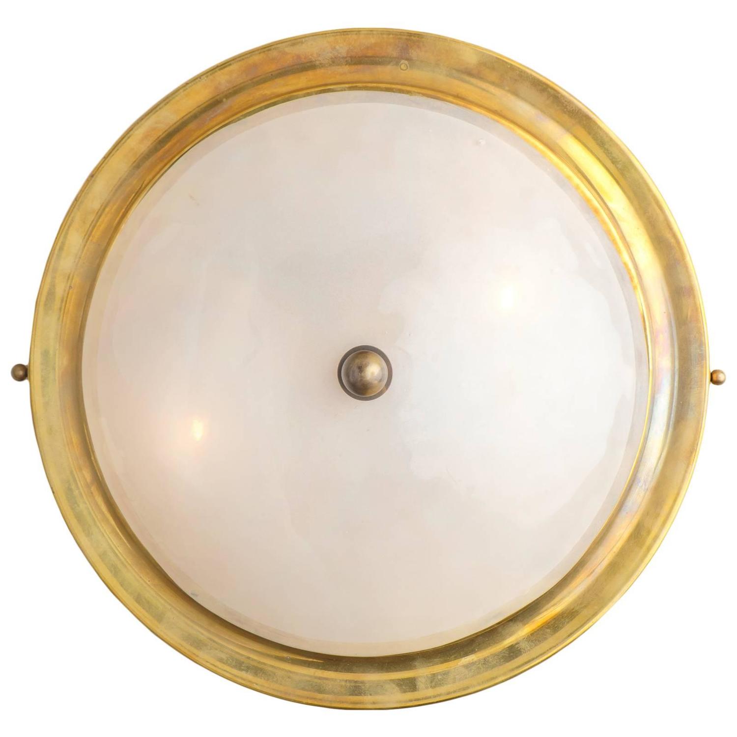 Mid-Century Murano Glass and Brass Flush Mount Ceiling ...