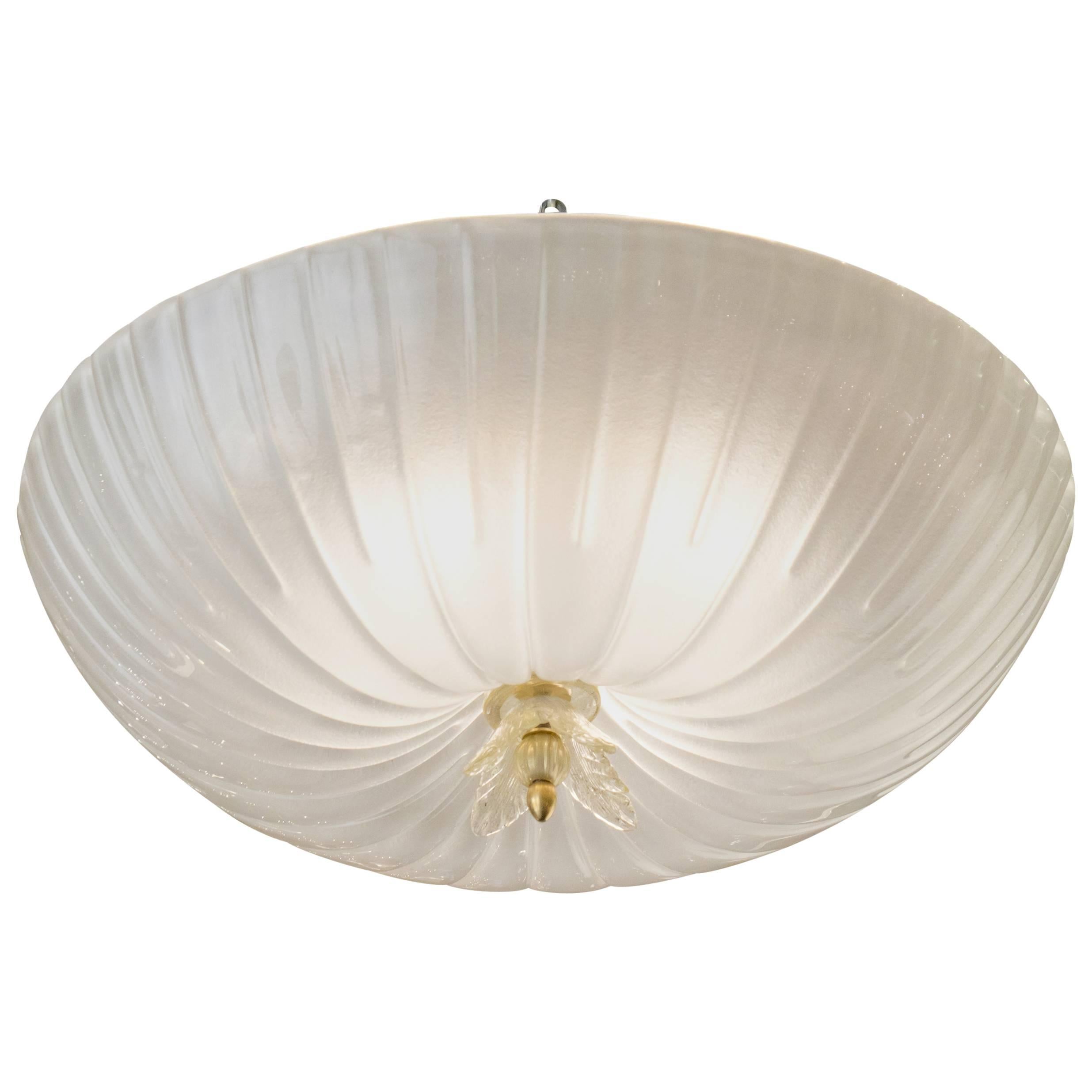 Italian Murano Glass Fluted Dome Flush Mount Ceiling Fixture