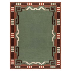 Vintage Mid-20th Century Swedish Green Hand Knotted Wool Rug