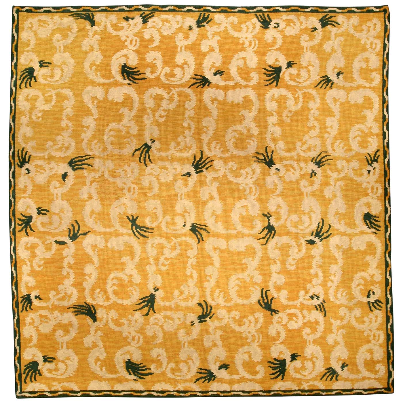 Vintage Spanish Hand Knotted Wool Rug For Sale at 1stDibs