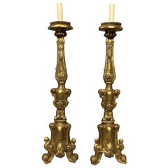 Antique Pair Of 18th Century Italian Giltwood Lamps