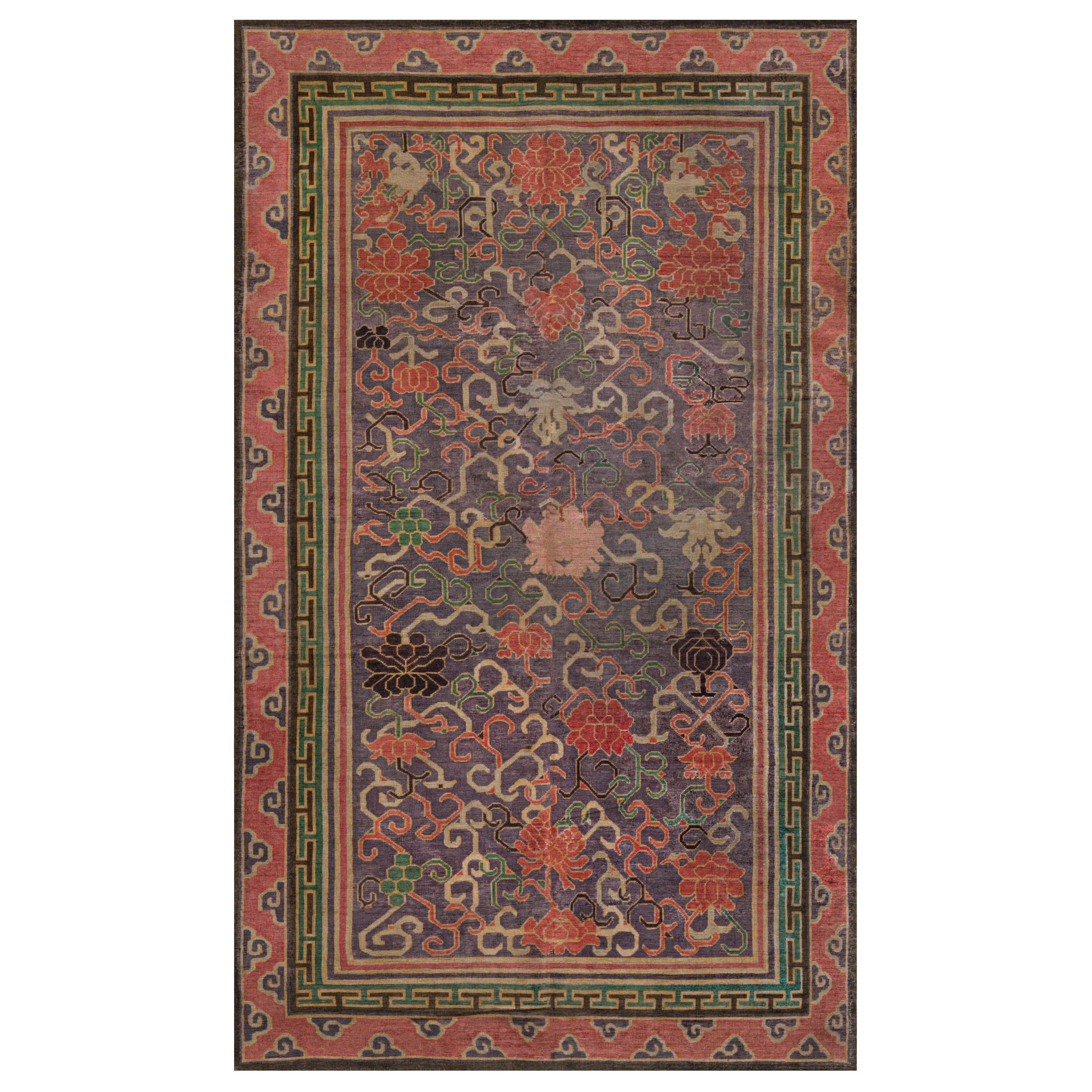 Vintage Chinese Botanic Silk Carpet