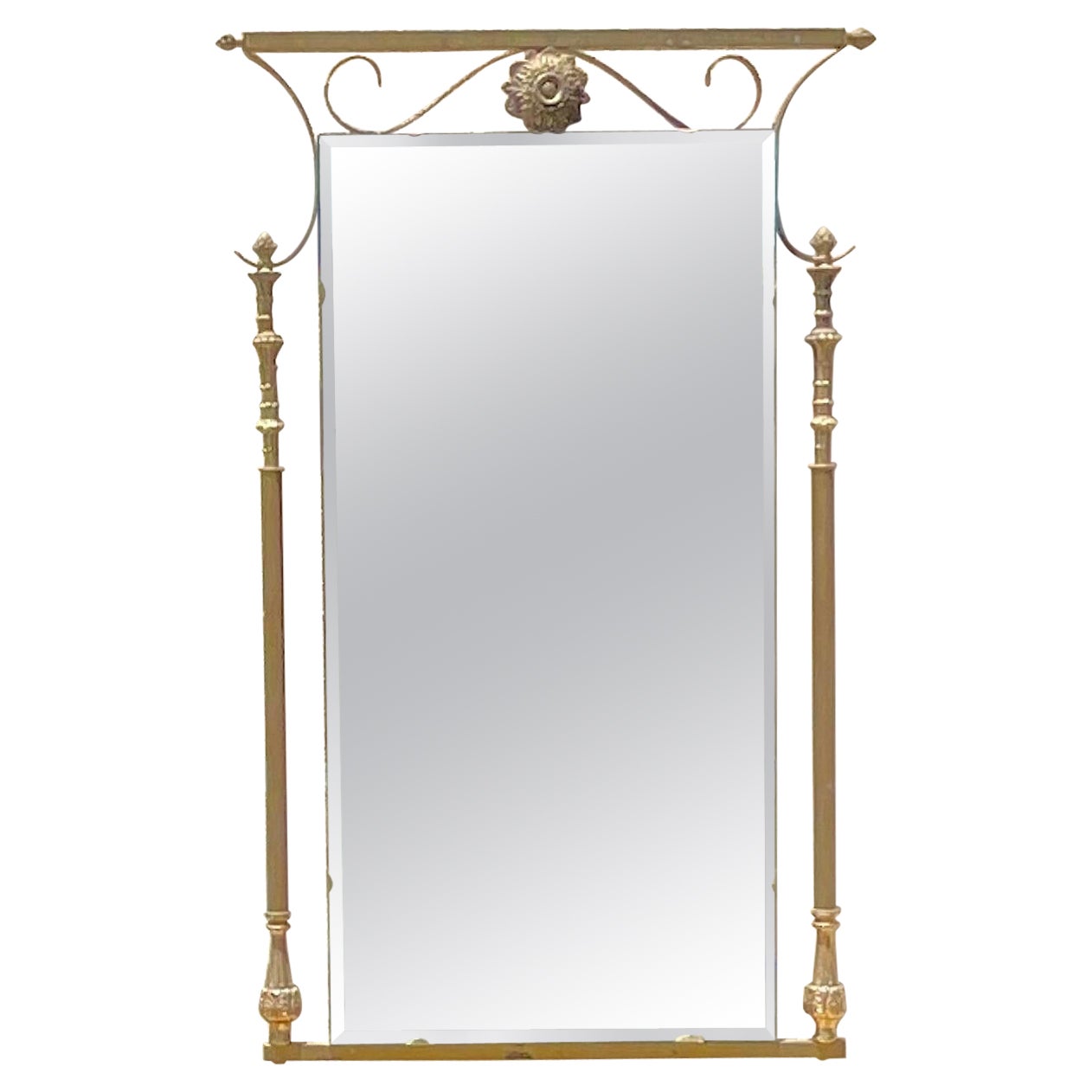 Vintage Mid-Century Modern Brass Column Mirror For Sale