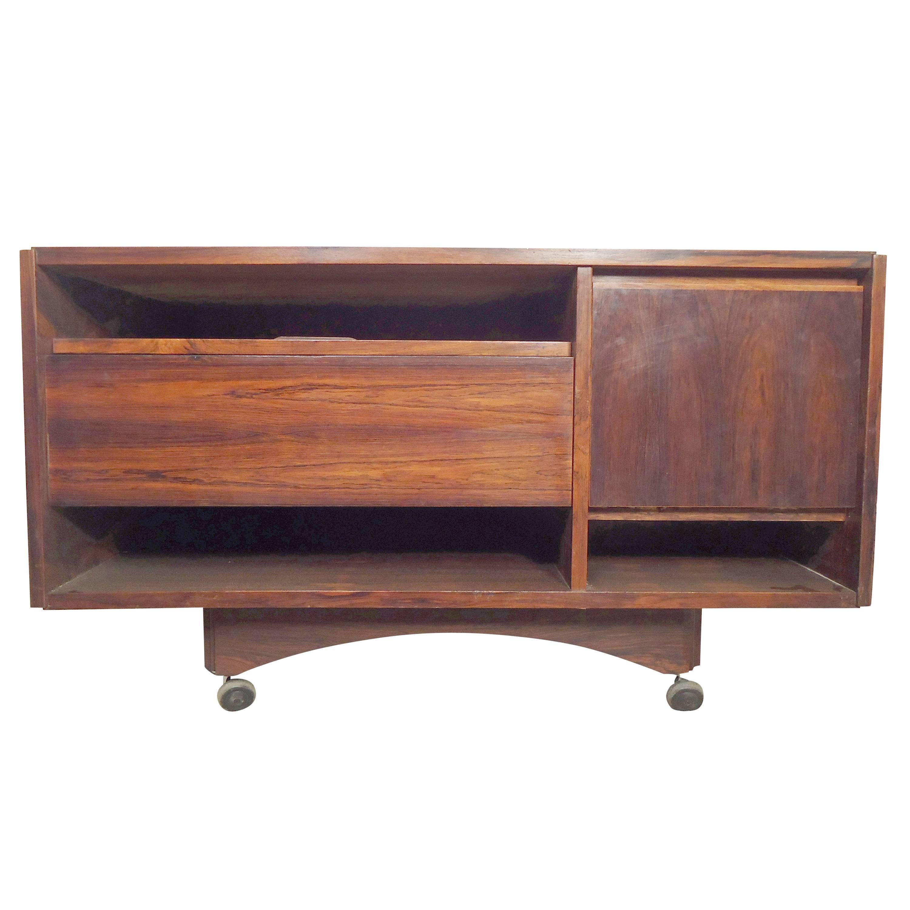 Unique Mid-Century Rosewood Coffee Table w/ Cabinet For Sale