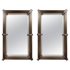 Pair of Large Custom Murano Blown Taupe Twisting Glass Mirrors